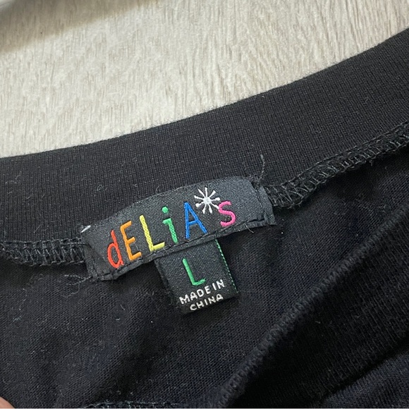 Delia*s Y2K Top butterfly tattoo long sleeve womens Black (large) kidcore punk - Picture 2 of 8